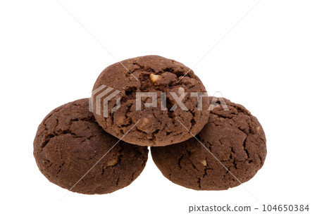 chocolate chip cookies with nuts isolated 104650384