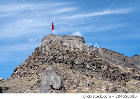 Beautiful Kars castle with blue sky. Kars, Turkey. Beautiful Kars castle with blue sky. Kars, Turkey. 104650590