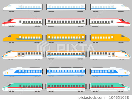 Simple and colorful Shinkansen illustration set No main line Simple and colorful Shinkansen illustration set No main line 104651058