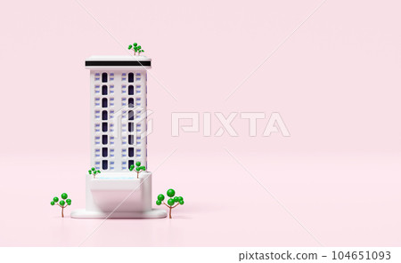 grey skyscraper building icon with swimming pool isolated on pink background. 3d render illustration grey skyscraper building icon with swimming pool isolated on pink background. 3d render illustration 104651093