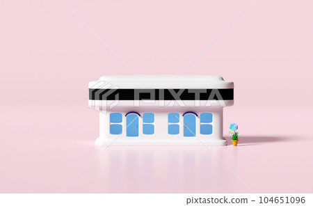 3d shop or store front building isolated on pink background. Startup franchise business, online shopping concept, 3d illustration render 3d shop or store front building isolated on pink background. Startup franchise business, online shopping concept, 3d illustration render 104651096