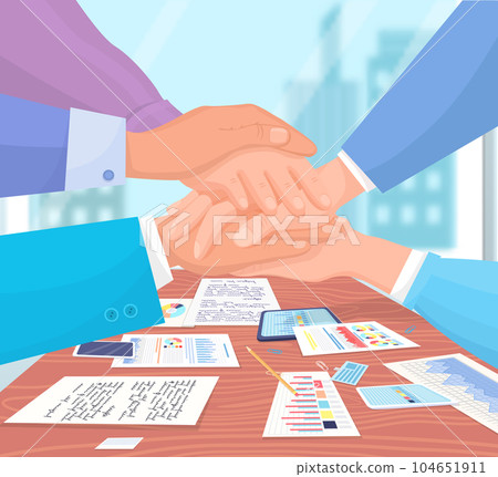 Employees analyze statistical indicators, business data. Characters work with marketing research 104651911