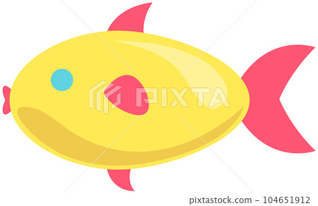 Yellow fish with fins isolated on white. Cartoon nautical character sea dweller aquarium fingerling Yellow fish with fins isolated on white. Cartoon nautical character sea dweller aquarium fingerling 104651912