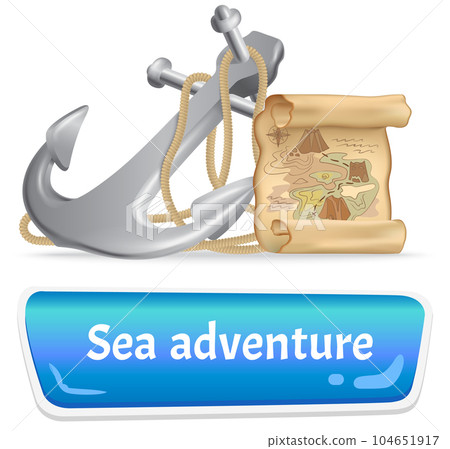 Exciting sea adventures and travel poster. Marine cruise and sea travelling advertising placard 104651917