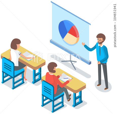 Employees analyze statistical indicators, business data. Characters work with marketing research 104651941
