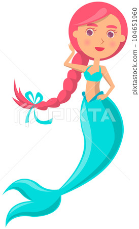 Beautiful mermaid on white background. Girl with fish tail. Water nymph, cute nixie 104651960