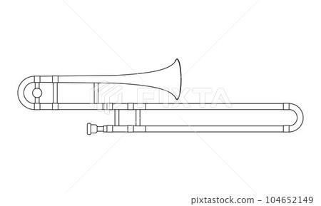 Easy coloring cartoon vector illustration of a trombone isolated on white background 104652149