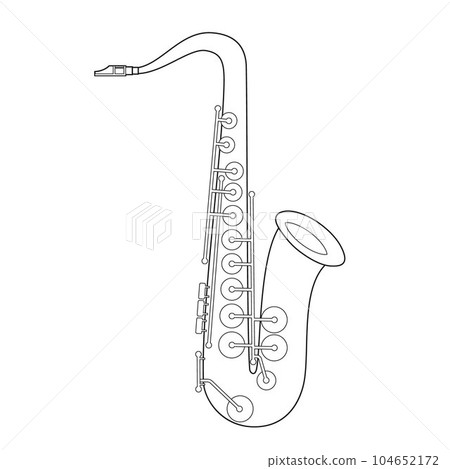 Easy coloring cartoon vector illustration of a saxophone isolated on white background Easy coloring cartoon vector illustration of a saxophone isolated on white background 104652172