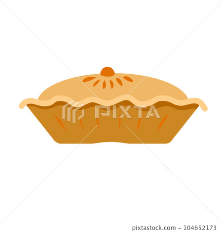 Traditional Pie or cake. Homemade food. Sweet delicious festive dessert. Flat cartoon illustration isolated on white background Traditional Pie or cake. Homemade food. Sweet delicious festive dessert. Flat cartoon illustration isolated on white background 104652173