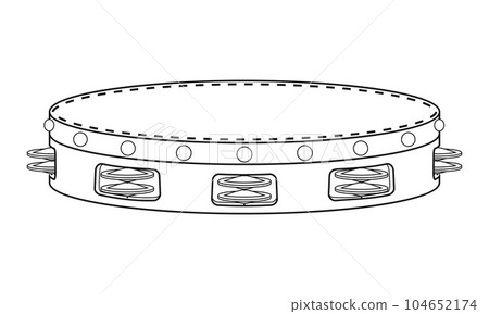 Easy coloring cartoon vector illustration of a tambourine isolated on white background 104652174