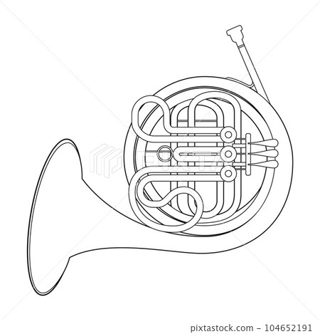 Easy coloring cartoon vector illustration of a french horn isolated on white background 104652191