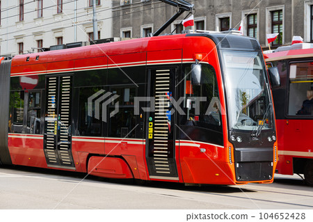 public transport red trams in Poland public transport red trams in Poland 104652428