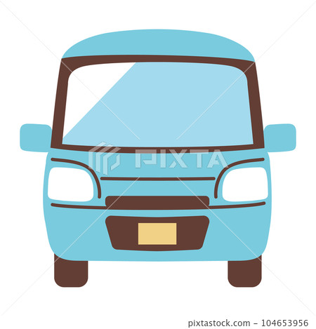 Light blue light car seen from the front 104653956