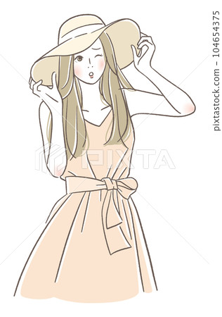 A dazzling woman wearing a hat 104654375