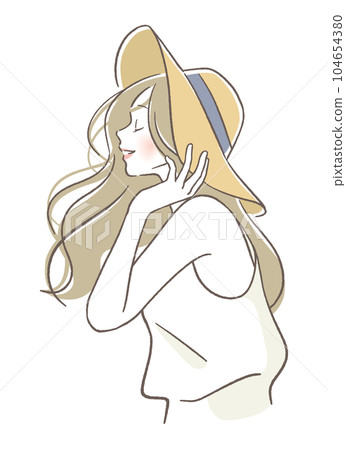 smiling woman wearing a hat smiling woman wearing a hat 104654380