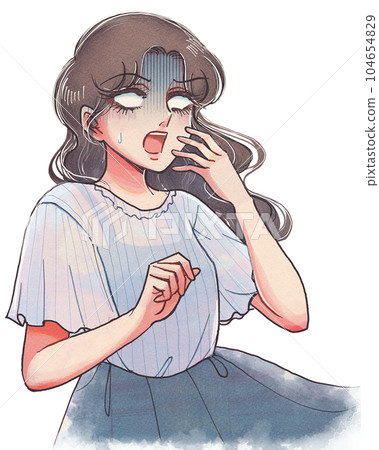 Astonishing white eyes! Overreacting girl cartoon style woman 104654829