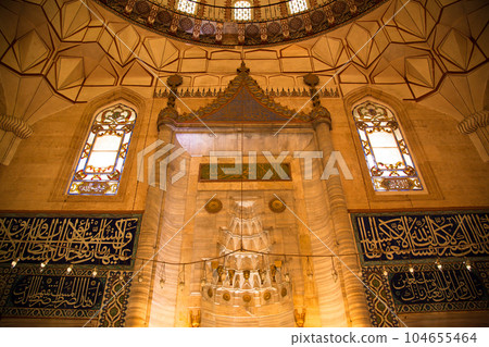 Selimiye Mosque interiors were built by Mimar Sinan in Edirne in 1575 during the Ottoman Empire. 09 August 2019 Turkey Edirne 104655464