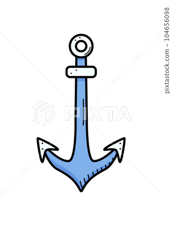 Ship anchor for mooring doodle icon. Vector illustration of the symbol of the sea and travel. Isolated on a white background. Ship anchor for mooring doodle icon. Vector illustration of the symbol of the sea and travel. Isolated on a white background. 104656098