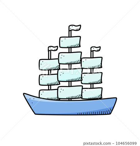 Ship sailboat vector doodle icon. A single illustration of a pirate frigate. Isolate on a white background. Ship sailboat vector doodle icon. A single illustration of a pirate frigate. Isolate on a white background. 104656099