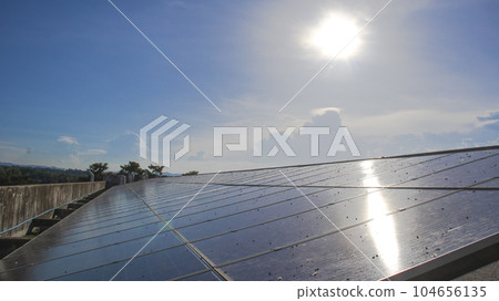 Solar cell panels become dirty caused by bird poops, concept of solar cell panel maintenance   104656135