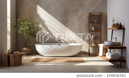 Generative ai illustration of White ceramic bathtub in luxury modern interior 104656391