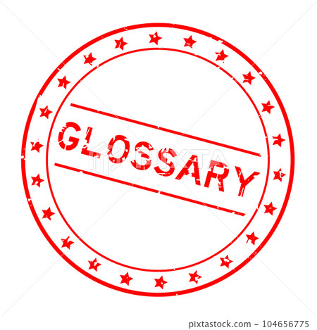 Grunge red glossary word round rubber seal stamp on white background 104656775