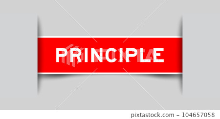 Red color square label sticker with word principle that inserted in gray background 104657058
