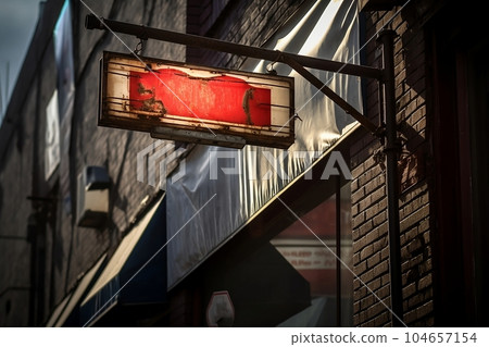 Street sign on the building in the evening Street sign on the building in the evening 104657154