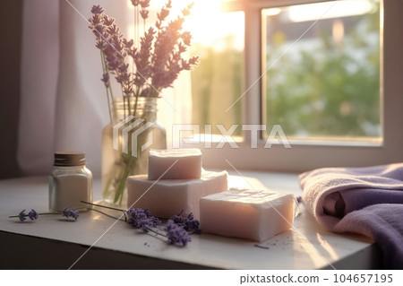 Organic soap with lavender handmade at home 104657195