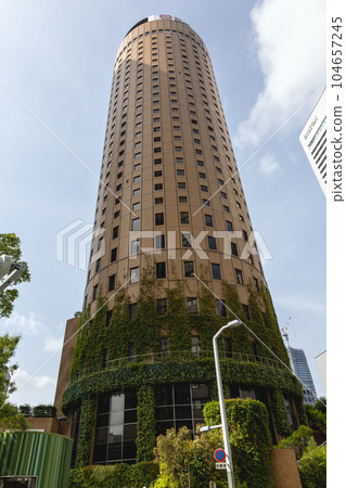 仰望大阪丸大廈和牆上爬行的植物（2023年5月27日拍攝） 104657245