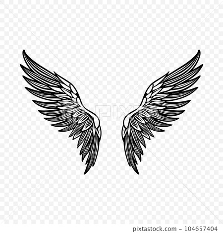 Vector Black Wing Icon. Vintage Angel Wings Icon, Design Template, Clipart. Cupid, Angel or Bird Wings. Vector illustration Vector Black Wing Icon. Vintage Angel Wings Icon, Design Template, Clipart. Cupid, Angel or Bird Wings. Vector illustration 104657404