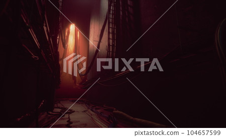 Electric wires in the tunnel with light 104657599