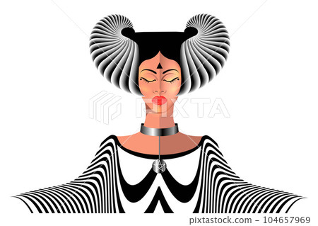 Portrait of the beautiful woman in a horned headdress. Pagan goddess with closed eyes, mythical character. Celtic priestess with capricorn horns. Witch, sorceress, spirituality, occultism symbol Portrait of the beautiful woman in a horned headdress. Pagan goddess with closed eyes, mythical character. Celtic priestess with capricorn horns. Witch, sorceress, spirituality, occultism symbol 104657969