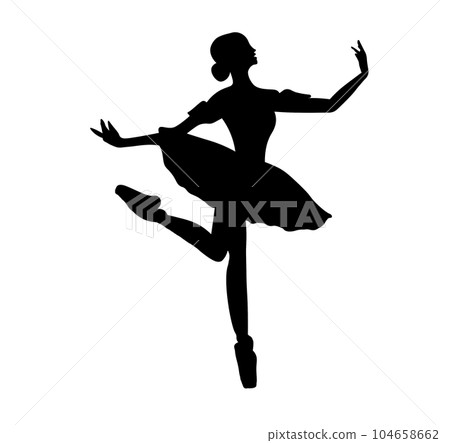 Watercolor dancing ballerina black lines. Isolated dancing ballerina.Hand drawn classic ballet performance, pose.Young pretty ballerina women illustration. Can be used for postcard and posters. 104658662