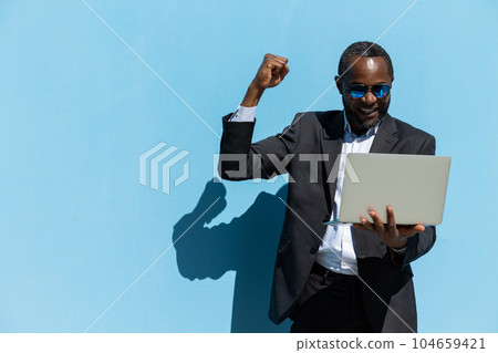 Mature businessman in elegant suit with a laptop looking busy 104659421