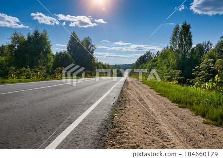 Russia, Tver region, road to Lake Seliger extending distance to the horizon 104660179