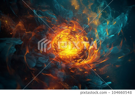 Swirl fire flames energy. Gasoline bonfire. Generate Ai 104660548