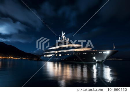 Superyacht at water night sky. Marine island. Generate Ai 104660550