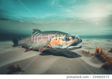 Salmon underwater nature. Ocean animal. Generate Ai 104660573