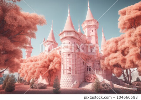 Pink princess castle. Fantasy dream. Generate Ai 104660588