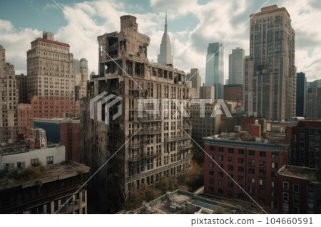 Post apocalyptic New York. World explosion. Generate Ai 104660591