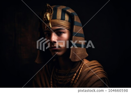Portrait of young tutankhamun Mask art. Face royal. Fictional person. Generate Ai 104660598