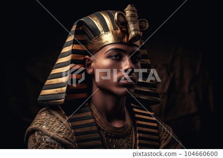 Portrait of young tutankhamun. Religion golden. Fictional person. Generate Ai 104660600