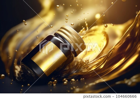 Oil splash bottle liquid. Organic fat. Generate Ai 104660666