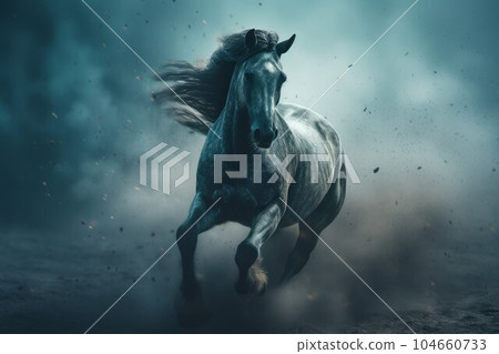 Horse running through clouds. Nature animal. Generate Ai Horse running through clouds. Nature animal. Generate Ai 104660733