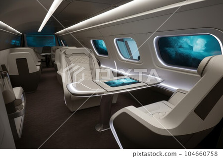 First class seats. Sky travel curtain. Generate Ai 104660758