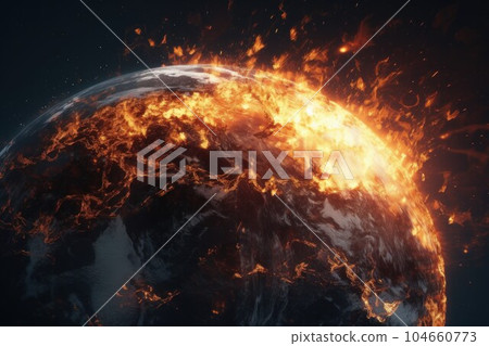 Earth on fire space. Flame nature fiction. Generate Ai Earth on fire space. Flame nature fiction. Generate Ai 104660773