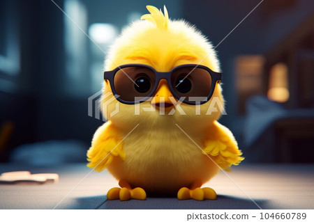 Cute cartoon yellow chick. Mascot chicken. Generate Ai 104660789