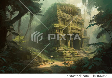 Ancient temple ruins. Jungle stone. Generate Ai 104660869