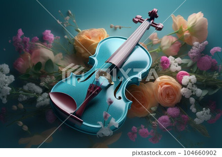 Violin surrounded floral style. Art instrument. Generate Ai 104660902